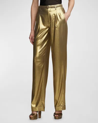 Ralph Lauren Stamford Liquid Foil Belted Pants In Gold
