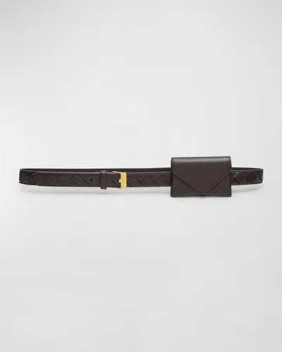 Bottega Veneta Woven Leather Belt With Wallet In Fondant M Brass