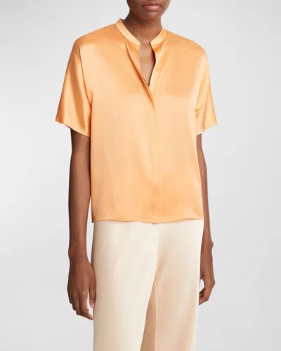 Vince Short-sleeve Dolman Button-front Silk Blouse In Kumquat