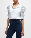 Frame Gillian Silk Ruched Sleeve Top In Denim Blue