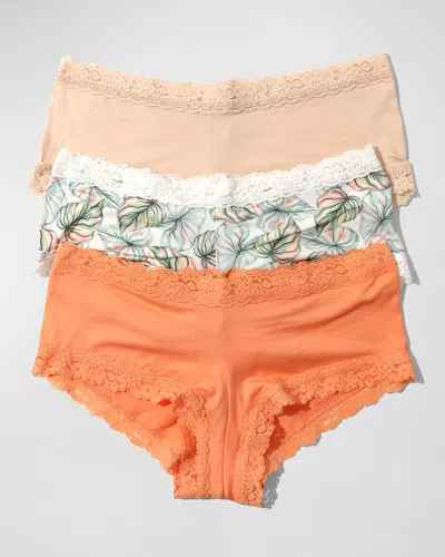 Hanky Panky Dream Lace-trim Boyshorts 3-pack In Florence,begonia Leaf,chai