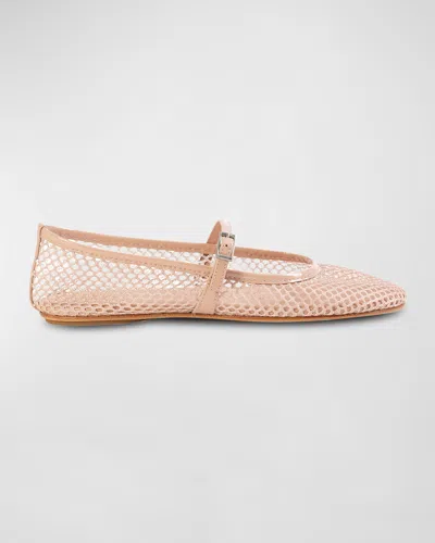 Black Suede Studio Mika Net Mary Jane Ballerina Flats In Nude