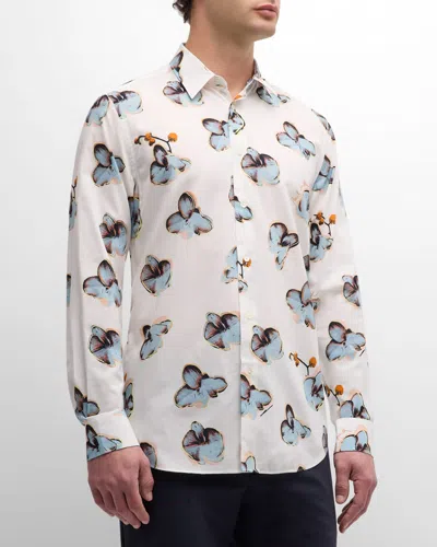 Paul Smith Men's Pop Art Orchid-print Sport Shirt In White Floral
