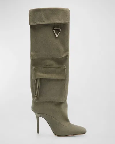 Attico Sienna Slouchy Tube Stiletto Boots In Military Green