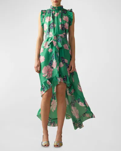 Cynthia Rowley High-low Floral-print Ruffle Maxi Dress In Green Floral