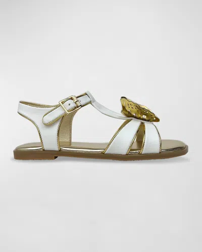 Yosi Samra Girl's Miss Butterfly Sandal, Toddler/kids In White/ Gold