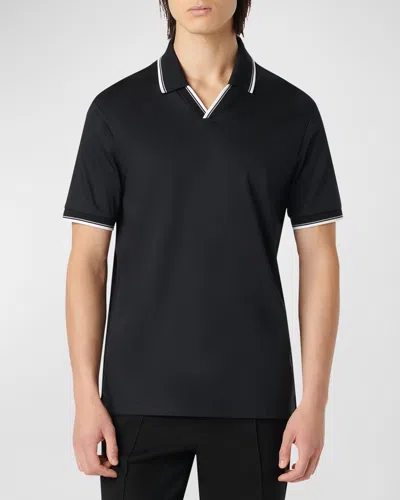 Bugatchi Men's Polo Shirt With Johnny Collar In Black