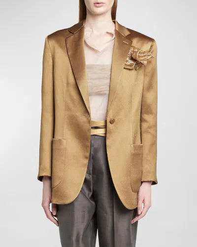 Giorgio Armani Ottoman Silk Single-breasted Blazer In Gold