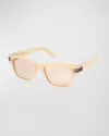 Zegna Men's Acetate Rectangle Sunglasses In Shiny Beige/brown