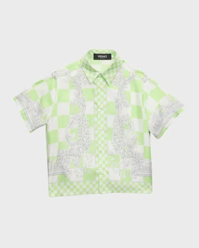 Versace Teen Boys Green Barocco Silk Shirt