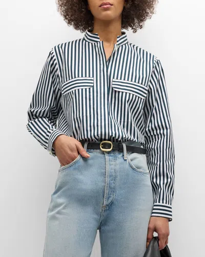 Frame Stripe Double-pocket Shirt In Navy Multi