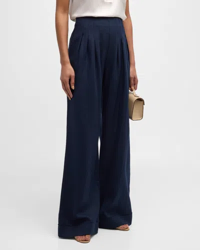 Ramy Brook Dalia Pleated Wide-leg Trousers In Spring Navy