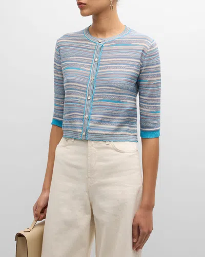 Marella Lodola3 Striped Button-down Sweater In Turquoise