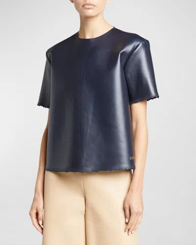 Loewe Distressed Embossed Leather T-shirt In Blue