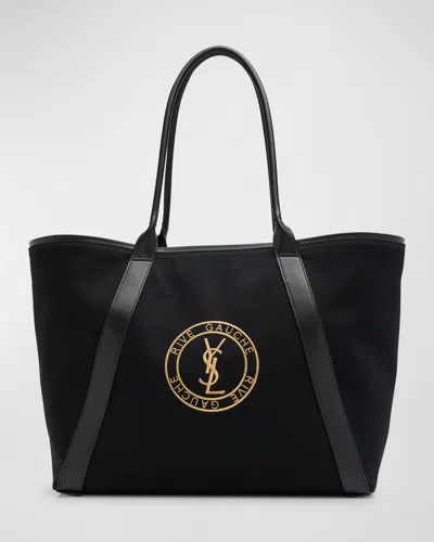 Saint Laurent Rive Gauche Tote Bag In Canvas In Black-gold