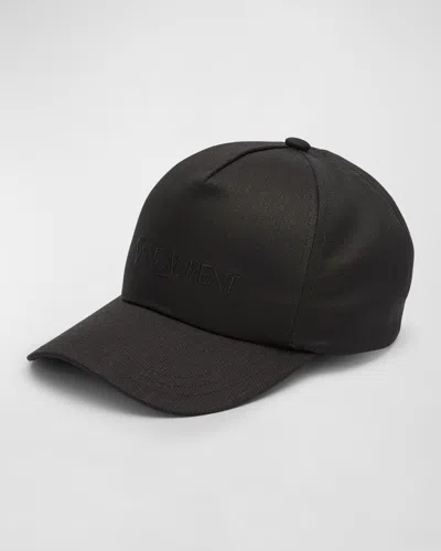 Saint Laurent Logo-embroidered Cotton And Linen-blend Gabardine Baseball Cap In Nero