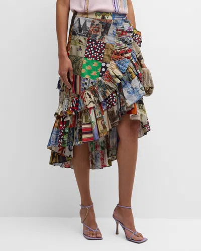 Libertine Bloomsbury Collage Summer Ruffled Midi Skirt In Mul