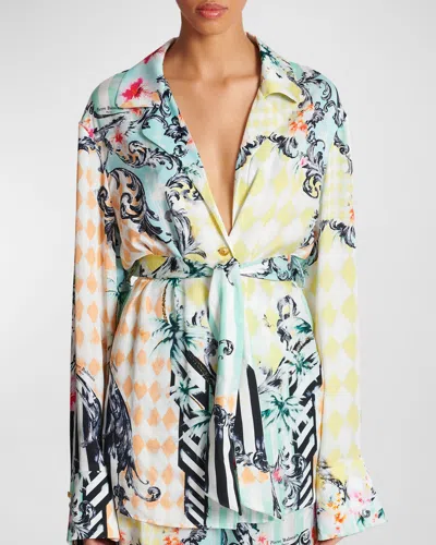 Balmain Baroque-print Belted Shirt In Multicolor