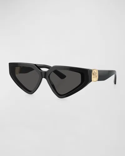 Dolce & Gabbana Dg Crossed Logo Acetate & Plastic Cat-eye Sunglasses In Dark Grey
