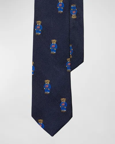 Ralph Lauren Kids' Leo Teddy-print Silk Tie In Blue