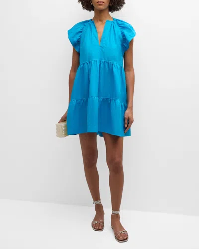 Marie Oliver Kara Tiered Linen Mini Dress In Bondi Blue