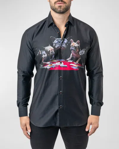 Maceoo Men's Fibonacci Poker Dogs Dress Shirt In Black
