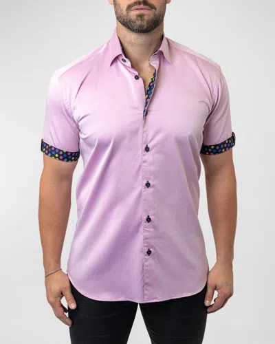Maceoo Galileo Fleur Rose Pink Contemporary Fit Short Sleeve Button-up Shirt