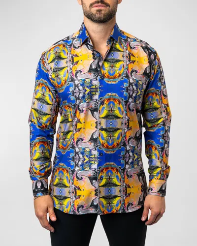Maceoo Fibonacci Acid Trip Contemporary Fit Button-up Shirt In Blue