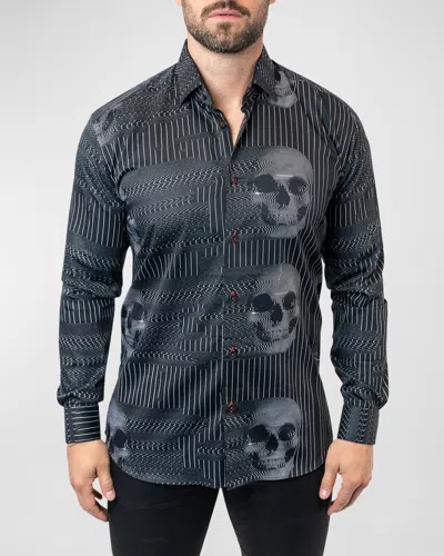 Maceoo Men's Fibonacci Skull Ghost Dress Shirt In Black