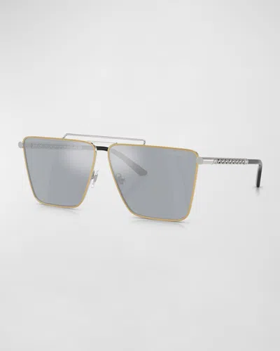 Versace Tubular Greca Square-frame Sunglasses In Blu Mirror