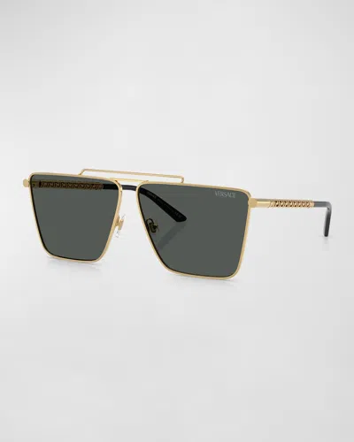 Versace Men's Double-bridge Metal Square Sunglasses In Gold
