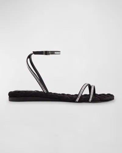 Aera Faye Crystal Ankle-strap Flat Sandals In Black Silver Crystal