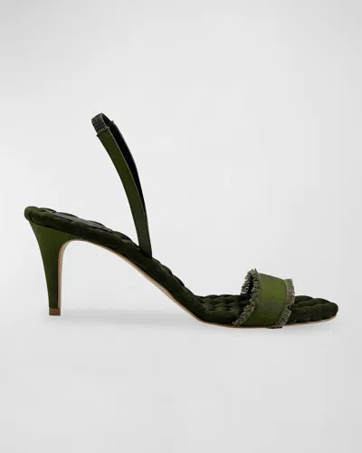 Aera Claudia Frayed Grosgrain Slingback Sandals In Militare