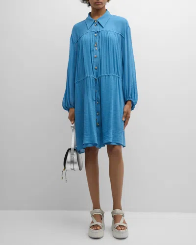 Chloé Silk Button-front Mini Dress With Tie Waist In Parisian Blue