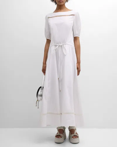 Chloé X High Summer Poplin Maxi Dress With Netted Detailing In White