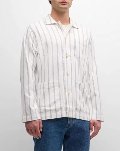 Original Madras Trading Co. Men's No. 106 Stout Striped Overshirt In White Blue Stripe