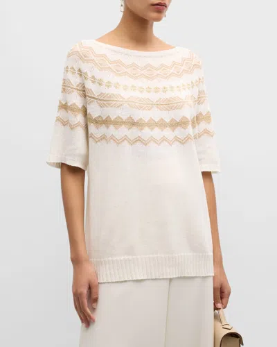 Marina Rinaldi Plus Size Emery Short-sleeve Intarsia Sweater In Milk