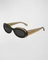 Ferragamo Classic Logo Acetate Oval Sunglasses In Transparent Khaki/green