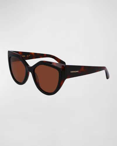 Ferragamo Classic Logo Acetate Cat-eye Sunglasses In Tortoise/black