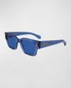 Ferragamo Men's Rivets Acetate Rectangle Sunglasses, 52mm In Transparent Blue
