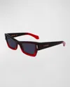 Ferragamo Rivets Acetate Cat-eye Sunglasses In Gradient Transparent Dark Red