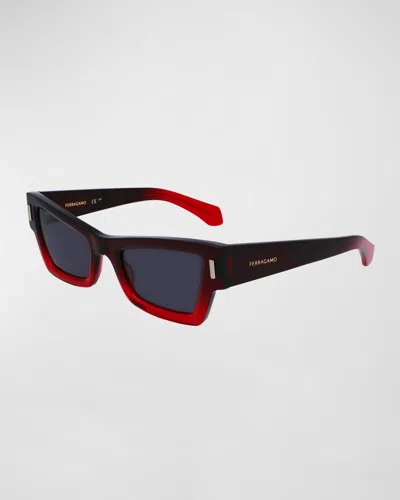 Ferragamo Rivets Acetate Cat-eye Sunglasses In Gradient Transparent Dark Red