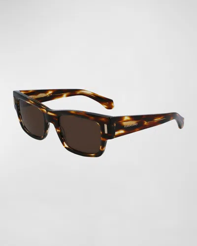 Ferragamo Man Sunglasses In Striped Brown/brown
