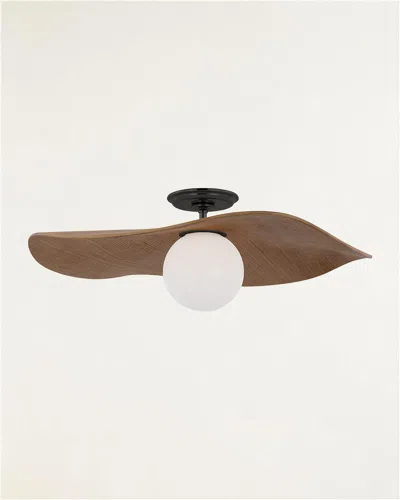 Visual Comfort Signature Mahalo Semi-flush Mount By Windsor Smith In Bronze And White Glass With Natural Oak Shade