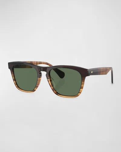 Oliver Peoples X Federer Men's R-3 Polarized Acetate Square Sunglasses In Dark Green