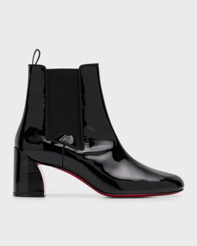 Christian Louboutin Patent Red Sole Chelsea Ankle Boots In Black