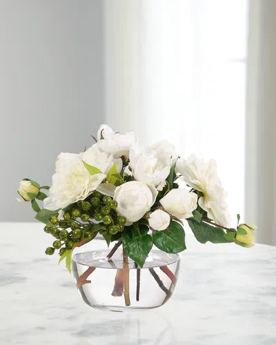 Ndi Dahlias & Roses 13" Faux Floral Arrangement In Glass Vase In White