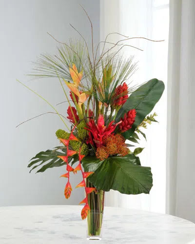 Ndi Proteas & Ginger 61" Faux Floral Arrangement In Tapered Glass Vase In Orange