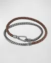 Marco Dal Maso Men's Lash Double Wrap Leather Franco Chain Combo Bracelet With Push Clasp In Brown