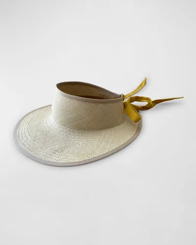 Van Palma Mia Woven Straw Visor With A Linen Scarf In Natural Sage